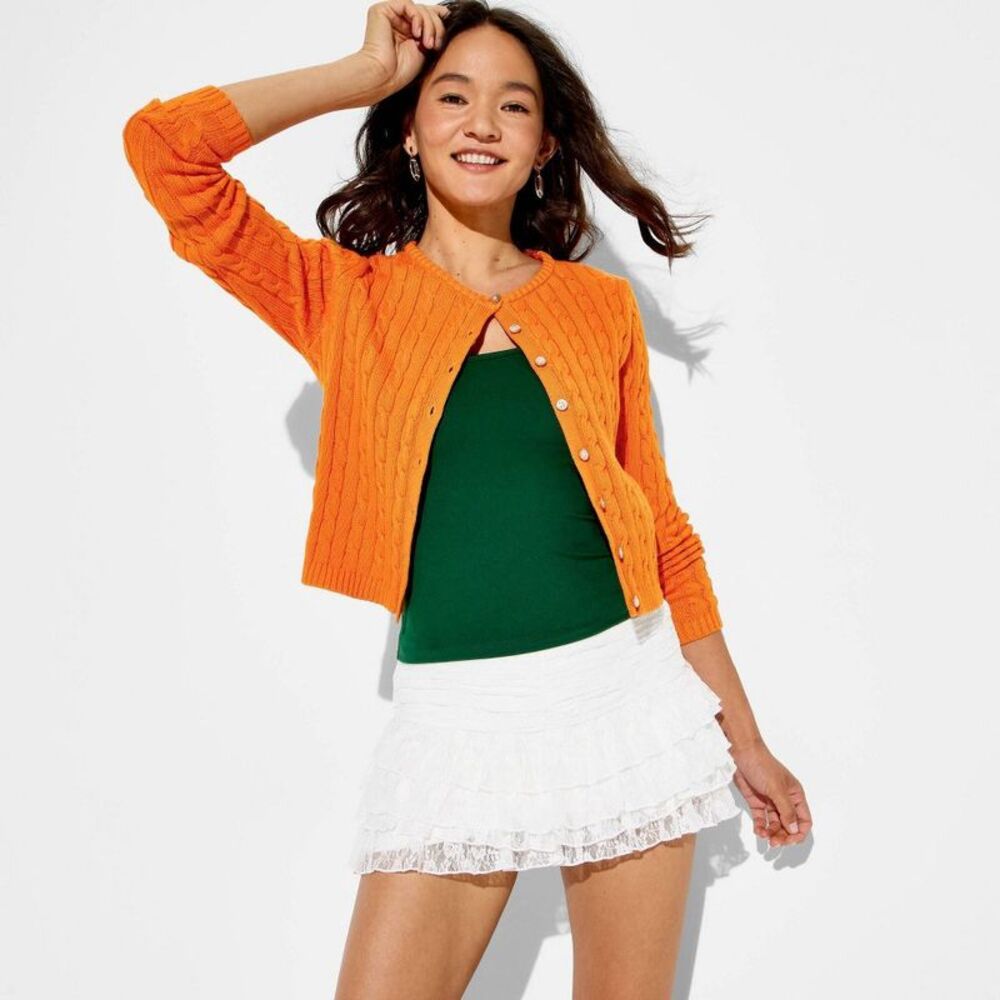 Women's Baby Cable Cardigan - Wild Fable Orange XS